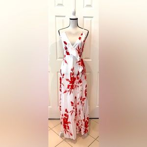 CHICME Adjustable Strap Maxi Dress w/ Back Zipper NWT size Med Red/White
